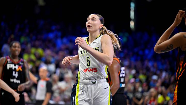 Sep 19, 2026; Arlington, Texas, USA; Dallas Wings guard Paige Bueckers (5) looks on during the game between the Wings and the Mercury at College Park Center. Mandatory Credit: Jerome Miron-Imagn Images Sep 19, 2026; Arlington, Texas, USA; Dallas Wings guard Paige Bueckers (5) looks on during the game between the Wings and the Mercury at College Park Center. Mandatory Credit: Jerome Miron-Imagn Images