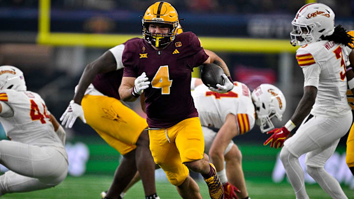 Arizona State Sun Devils running back Cam Skattebo (4) was selected as a 2024 Heisman Trophy finalist.