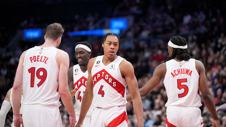 Scottie Barnes, Precious Achiuwa, Pascal Siakam, Jakob Poeltl, Toronto Raptors