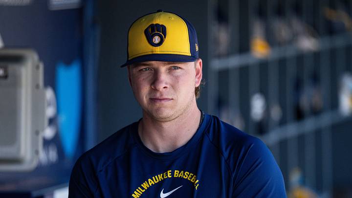 Los Angeles, California, USA; Milwaukee Brewers pitcher Kyle Harrison (52) during pregame against the Los Angeles Dodgers at Dodger Stadium. Mandatory Credit: Jon Endow-Imagn Images