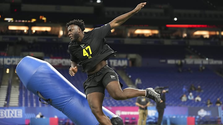 Feb 26, 2026; Indianapolis, IN, USA; UCF defensive lineman Nyjalik Kelly (DL47) during the NFL Scouting Combine  at Lucas Oil Stadium. Mandatory Credit: Kirby Lee-Imagn Images