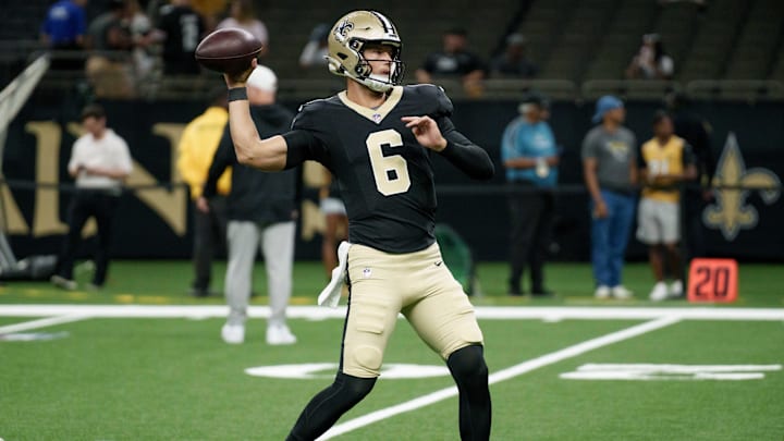 Aug 17, 2025; New Orleans, Louisiana, USA; New Orleans Saints quarterback Tyler Shough (6) warms up before a game against the Jacksonville Jaguars at Caesars Superdome. Mandatory Credit: Matthew Hinton-Imagn Images Aug 17, 2025; New Orleans, Louisiana, USA; New Orleans Saints quarterback Tyler Shough (6) warms up before a game against the Jacksonville Jaguars at Caesars Superdome. Mandatory Credit: Matthew Hinton-Imagn Images