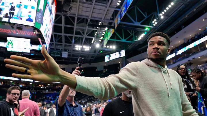 Apr 10, 2026; Milwaukee, Wisconsin, USA; Milwaukee Bucks forward Giannis Antetokounmpo (34) waves towards fans following the game against the Brooklyn Nets at Fiserv Forum. Mandatory Credit: Jeff Hanisch-Imagn Images Apr 10, 2026; Milwaukee, Wisconsin, USA; Milwaukee Bucks forward Giannis Antetokounmpo (34) waves towards fans following the game against the Brooklyn Nets at Fiserv Forum. Mandatory Credit: Jeff Hanisch-Imagn Images