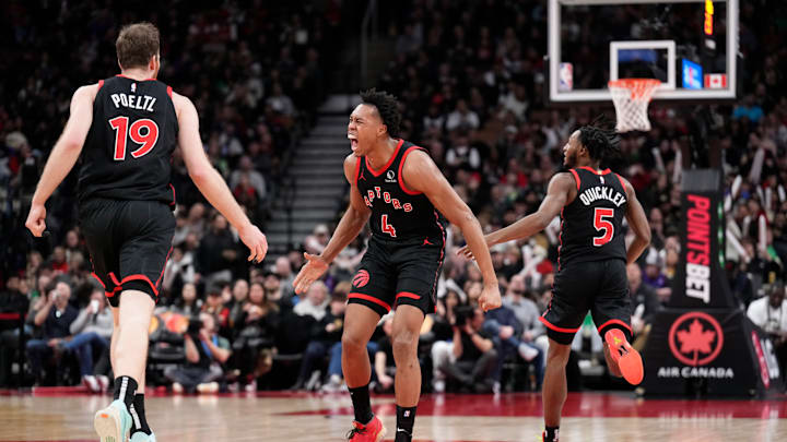 Scottie Barnes, Immanuel Quickley, Jakob Poeltl, Toronto Raptors