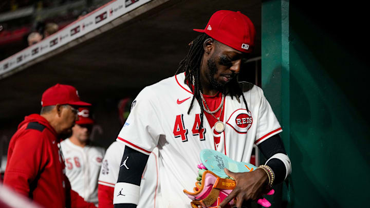Cincinnati Reds shortstop Elly De La Cruz (44) walks for the clubhouse after the 10th inning of the MLB interleague game between the Cincinnati Reds and the Chicago White Sox at Great American Ball Park in Cincinnati on Tuesday, May 13, 2025. The Reds lost 5-1 in 10 innings. Cincinnati Reds shortstop Elly De La Cruz (44) walks for the clubhouse after the 10th inning of the MLB interleague game between the Cincinnati Reds and the Chicago White Sox at Great American Ball Park in Cincinnati on Tuesday, May 13, 2025. The Reds lost 5-1 in 10 innings.