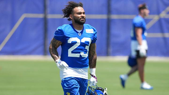 Jun 2, 2026; Woodland Hills, CA, USA; Los Angeles Rams running back Kyren Williams (23) during organized team activities at Rams Practice Facility. Mandatory Credit: Kirby Lee-Imagn Images