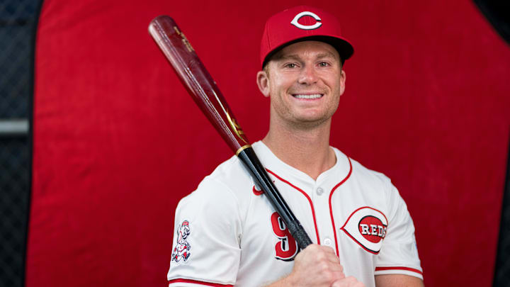 Cincinnati Reds infielder Matt McLain (9) during the annual team picture day at the Cincinnati Reds Player Development Complex in Goodyear, Ariz., on Tuesday, Feb. 18, 2025.