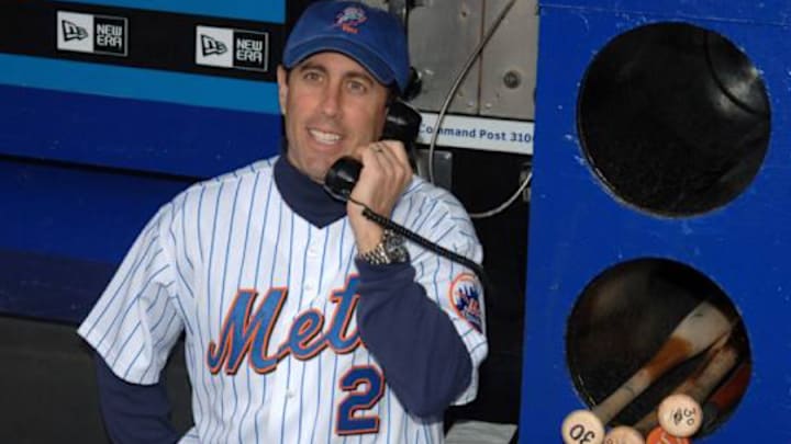Avid New York Mets fan Jerry Seinfeld in the dugout
