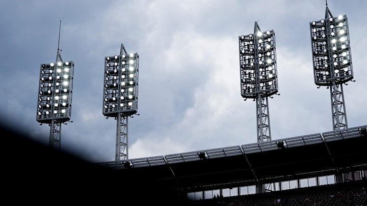 Clouds pass over Great American Ball Park on April 1 during a game between the Cincinnati Reds and Pittsburgh Pirates