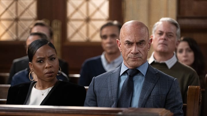 LAW & ORDER: ORGANIZED CRIME -- S5 -- Pictured: (l-r) Danielle Moné Truitt as Sgt. Ayanna Bell, Christopher Meloni as Det. Elliot Stabler -- (Photo by: Virginia Sherwood/PEACOCK)
