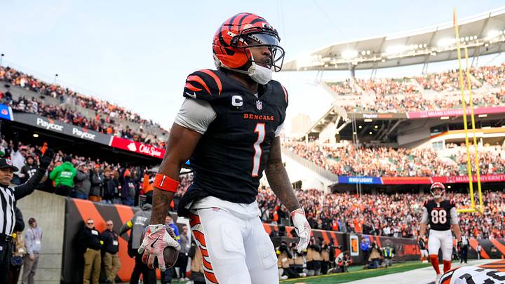 Cincinnati Bengals wide receiver Ja'marr Chase (1) gets to his feet after catching a go-ahead touchdown in the fourth quarter of the NFL Week 18 game between the Cincinnati Bengals and the Cleveland Browns at Paycor Stadium in Downtown Cincinnati on Sunday, Jan. 4, 2026. The Browns kicked a last second field goal to win 20-18. Cincinnati Bengals wide receiver Ja'marr Chase (1) gets to his feet after catching a go-ahead touchdown in the fourth quarter of the NFL Week 18 game between the Cincinnati Bengals and the Cleveland Browns at Paycor Stadium in Downtown Cincinnati on Sunday, Jan. 4, 2026. The Browns kicked a last second field goal to win 20-18.