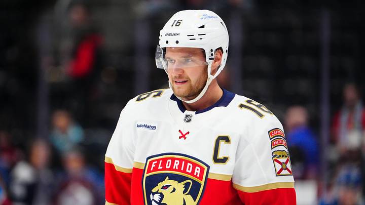 Jan 6, 2025; Denver, Colorado, USA; Florida Panthers center Aleksander Barkov (16) before the game against the Colorado Avalanche at Ball Arena. Mandatory Credit: Ron Chenoy-Imagn Images