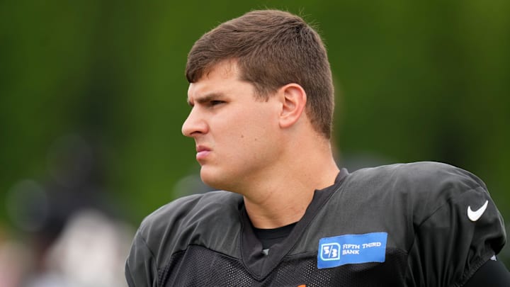 Cincinnati Bengals defensive end Trey Hendrickson (91) stretches during a joint practice between the Green Bay Packers and the Cincinnati Bengals, Wednesday, Aug. 9, 2023, at the practice fields next to Paycor Stadium in Cincinnati.