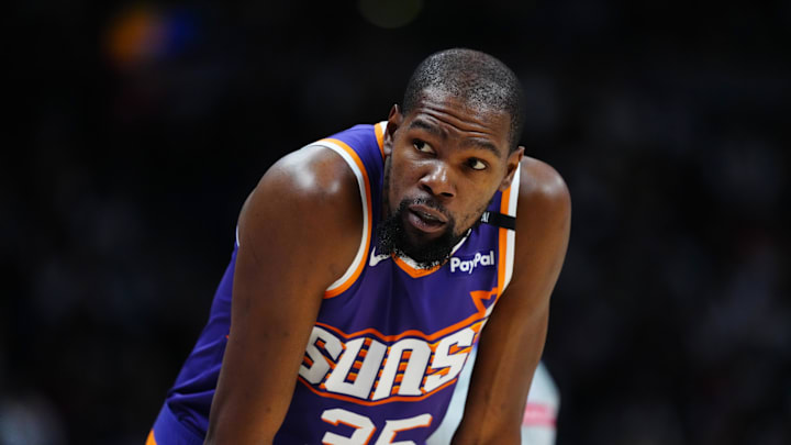 Dec 23, 2024; Denver, Colorado, USA; Phoenix Suns forward Kevin Durant (35) during the second half against the Denver Nuggets at Ball Arena. Mandatory Credit: Ron Chenoy-Imagn Images