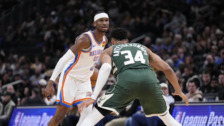 Jan 21, 2026; Milwaukee, Wisconsin, USA; Oklahoma City Thunder guard Shai Gilgeous-Alexander (2) drives against Milwaukee Bucks forward Giannis Antetokounmpo (34) in the first half at Fiserv Forum. Mandatory Credit: Michael McLoone-Imagn Images Jan 21, 2026; Milwaukee, Wisconsin, USA; Oklahoma City Thunder guard Shai Gilgeous-Alexander (2) drives against Milwaukee Bucks forward Giannis Antetokounmpo (34) in the first half at Fiserv Forum. Mandatory Credit: Michael McLoone-Imagn Images