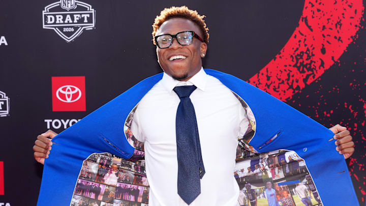 Apr 23, 2026; Pittsburgh, PA, USA; Tennessee Volunteers defensive back Colton Hood poses on the red carpet before the 2026 NFL Draft at Point State Park.  