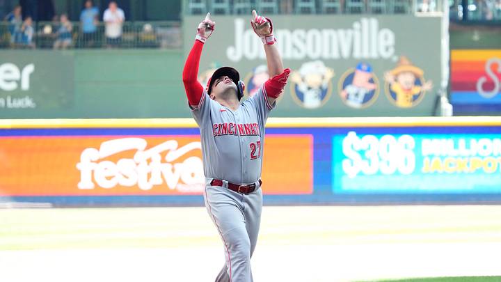 Jul 2, 2026; Milwaukee, Wisconsin, USA; Cincinnati Reds first baseman Sal Stewart (27) rounds the bases after hitting a home run against the Milwaukee Brewers in the first inning at American Family Field. Mandatory Credit: Michael McLoone-Imagn Images Jul 2, 2026; Milwaukee, Wisconsin, USA; Cincinnati Reds first baseman Sal Stewart (27) rounds the bases after hitting a home run against the Milwaukee Brewers in the first inning at American Family Field. Mandatory Credit: Michael McLoone-Imagn Images