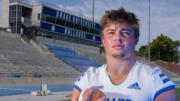 Drake football linebacker Sean Allison (33) poses for a portrait during Drake football media day at Drake Stadium on Aug. 14, 2025, in Des Moines. Drake football linebacker Sean Allison (33) poses for a portrait during Drake football media day at Drake Stadium on Aug. 14, 2025, in Des Moines.
