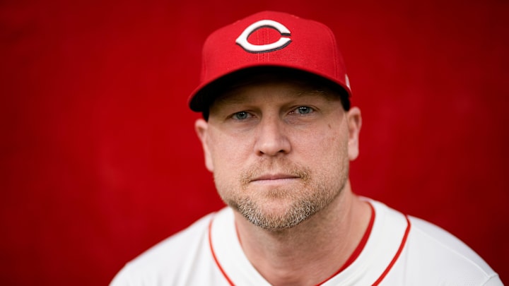Cincinnati Reds hitting coach Chris Valaika (76) during the annual team picture day at the Cincinnati Reds Player Development Complex in Goodyear, Ariz., on Tuesday, Feb. 18, 2025.