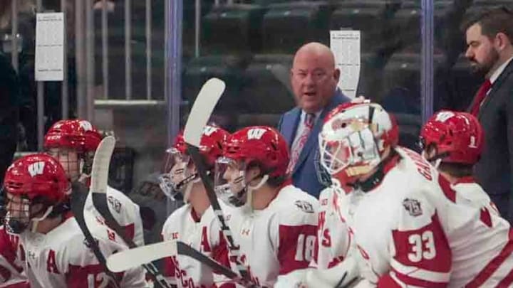 Wisconsin Badgers Men's Hockey Head Coach Mike Hastings seen Thursday, Dec. 28, 2023, in the Kwik Trip Holiday Face-Off against Air Force at Fiserv Forum in Milwaukee. Ebony Cox / Milwaukee Journal Sentinel Wisconsin Badgers Men's Hockey Head Coach Mike Hastings seen Thursday, Dec. 28, 2023, in the Kwik Trip Holiday Face-Off against Air Force at Fiserv Forum in Milwaukee. Ebony Cox / Milwaukee Journal Sentinel