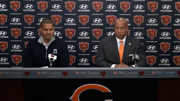 Ryan Poles and Kevin Warren discuss the future after the firing of Matt Eberflus. Ryan Poles and Kevin Warren discuss the future after the firing of Matt Eberflus.