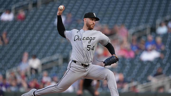 Jun 1, 2026; Minneapolis, Minnesota, USA; Chicago White Sox pitcher David Sandlin (54) pitches during the first inning against the Minnesota Twins at Target Field. Mandatory Credit: Jordan Johnson-Imagn Images