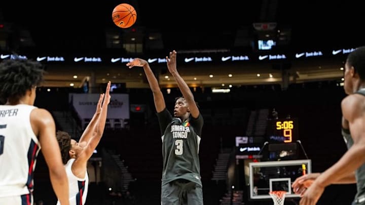 AJ Dybantsa, the nation's No. 1 prospect, rises for a shot during the 2024 Nike Hoop Summit at the Moda Center in Portland. AJ Dybantsa, the nation's No. 1 prospect, rises for a shot during the 2024 Nike Hoop Summit at the Moda Center in Portland.