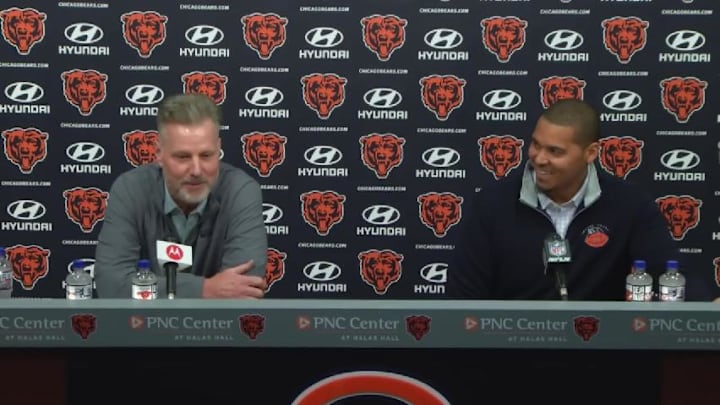 Matt Eberflus and Ryan Poles enjoy the thought of some of their new recruits during their post-draft press conference. Matt Eberflus and Ryan Poles enjoy the thought of some of their new recruits during their post-draft press conference.