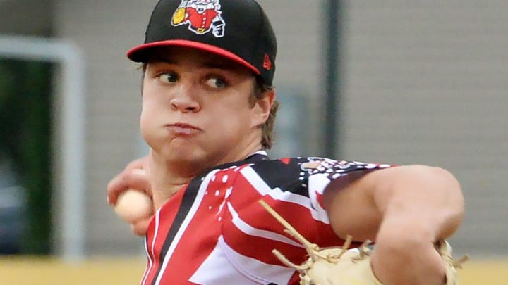 Erie SeaWolves starting pitcher Jackson Jobe throws against the Akron RubberDucks at UPMC Park in Erie on July 5, 2024. Erie SeaWolves starting pitcher Jackson Jobe throws against the Akron RubberDucks at UPMC Park in Erie on July 5, 2024.