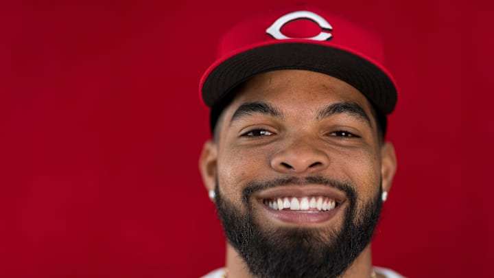 Cincinnati Reds outfielder Rece Hinds (57) during the annual team picture day at the Cincinnati Reds Player Development Complex in Goodyear, Ariz., on Tuesday, Feb. 18, 2025.