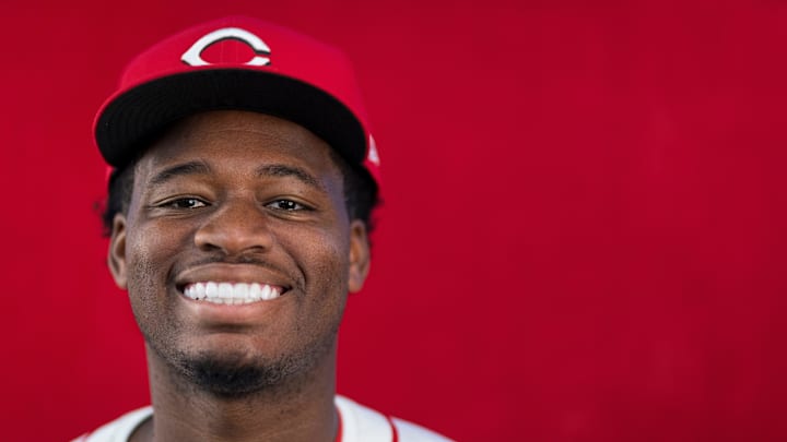 Cincinnati Reds infielder Cam Collier (80) during the annual team picture day at the Cincinnati Reds Player Development Complex in Goodyear, Ariz., on Tuesday, Feb. 18, 2025.