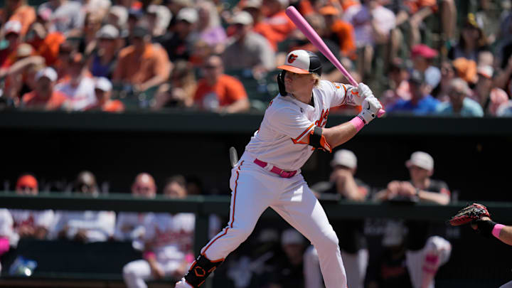 Pittsburgh Pirates v Baltimore Orioles: Kyle Stowers of the Orioles readies a swing