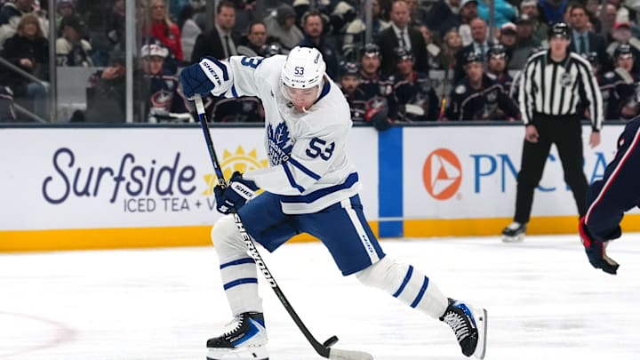 Toronto Maple Leafs rookie Easton Cowan has impressed during his rookie season. Toronto Maple Leafs rookie Easton Cowan has impressed during his rookie season.