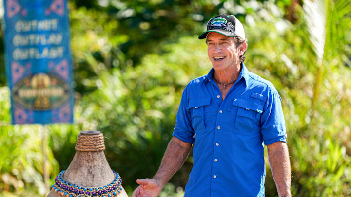 Jeff Probst looking defensive from Survivor