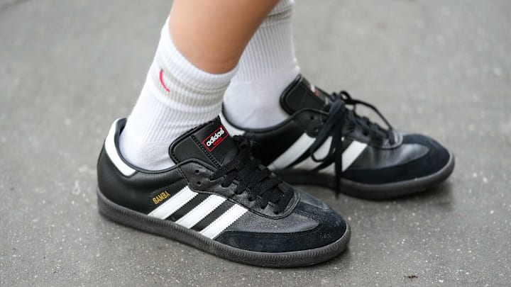 A pair of Adidas Sambas on foot in Paris 