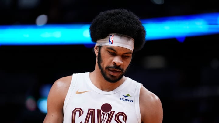 MIAMI, FLORIDA - MARCH 24: Jarrett Allen #31 of the Cleveland Cavaliers looks on against the Miami Heat during the second quarter at Kaseya Center on March 24, 2024 in Miami, Florida.