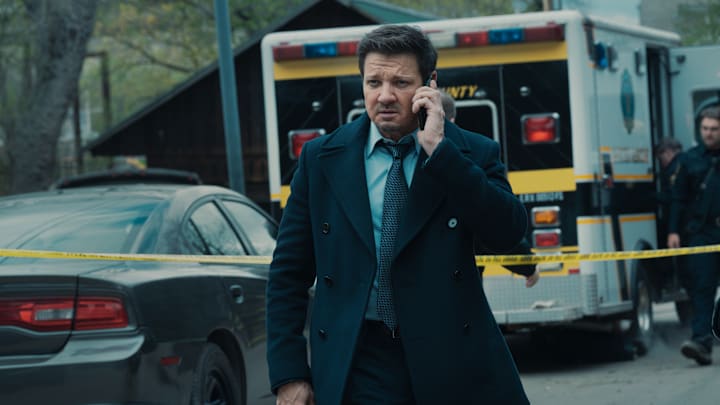 Jeremy Renner as Mike McLusky in episode 7, season 3 of Mayor of Kingstown streaming on Paramount+, 2024. Credit: Dennis P. Mong Jr./Paramount+ Jeremy Renner as Mike McLusky in episode 7, season 3 of Mayor of Kingstown streaming on Paramount+, 2024. Credit: Dennis P. Mong Jr./Paramount+