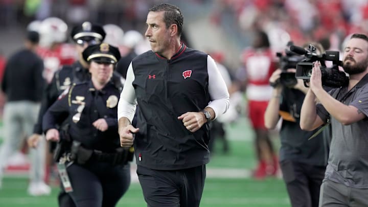 Wisconsin head coach Luke Fickell runs off the field after their 34-0 loss to Ohio State Saturday, October 18, 2025 at Camp Randall Stadium in Madison, Wisconsin.