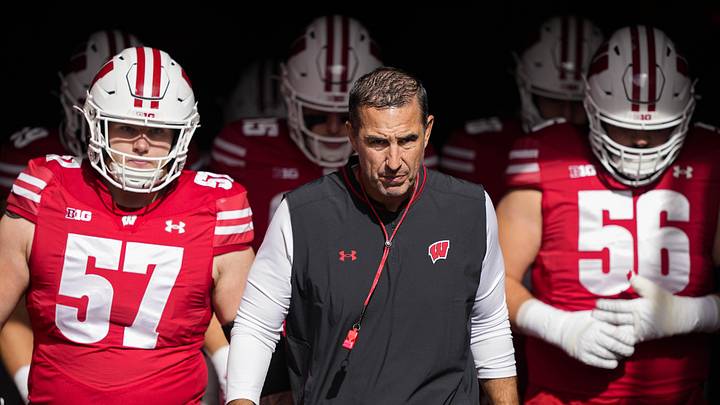 Oct 18, 2025; Madison, Wisconsin, USA;  Wisconsin Badgers head coach Luke Fickell during walks onto the field prior to the game against the Ohio State Buckeyes at Camp Randall Stadium. Mandatory Credit: Jeff Hanisch-Imagn Images