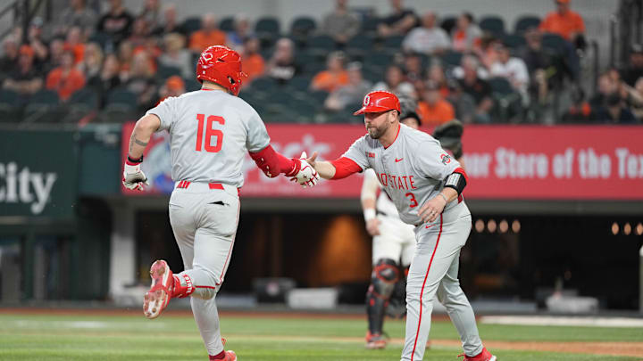Mar 2, 2025; Arlington, TX, USA; Ohio State plays Oregon State during the Amegy Bank College Baseball Series presented by Kubota Weekend 3 at Globe Life Field. Mandatory Credit: Jim Cowsert-Imagn Images