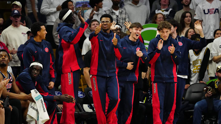 Mar 7, 2026; Boulder, Colorado, USA; Arizona Wildcats bench reacts in the second half against the Colorado Buffaloes at the CU Events Center. Mandatory Credit: Ron Chenoy-Imagn Images Mar 7, 2026; Boulder, Colorado, USA; Arizona Wildcats bench reacts in the second half against the Colorado Buffaloes at the CU Events Center. Mandatory Credit: Ron Chenoy-Imagn Images