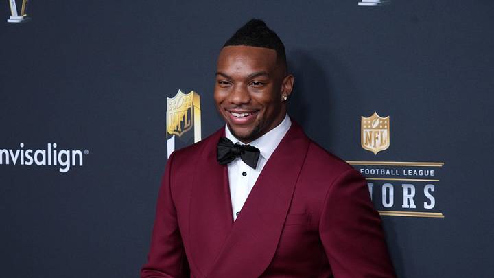 Feb 5, 2026; San Francisco, CA, USA; Bijan Robinson poses on the NFL Honors Red Carpet before Super Bowl LX at Palace of Fine Arts. Mandatory Credit: Kirby Lee-Imagn Images