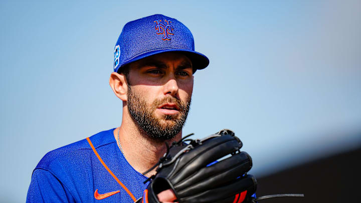 Feb 17, 2023; Port St. Lucie, FL, USA; New York Mets starting pitcher David Peterson (23) pitches