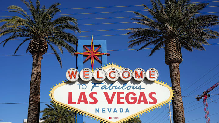 Nov 26, 2023; Paradise, Nevada, USA; The Welcome to Fabulous Las Vegas sign on the Las Vegas strip. Mandatory Credit: Kirby Lee-USA TODAY Sports