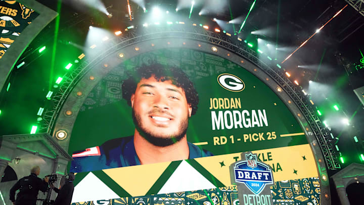 Apr 25, 2024; Detroit, MI, USA; Arizona Wildcats tackle Jordan Morgan is selected as the No 25 pick
