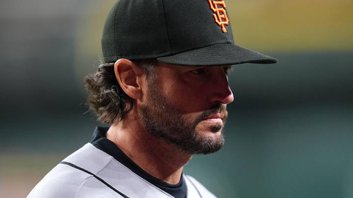 May 19, 2026; Phoenix, Arizona, USA; San Francisco Giants manager Tony Vitello looks on against the Arizona Diamondbacks during the seventh inning at Chase Field. Mandatory Credit: Joe Camporeale-Imagn Images