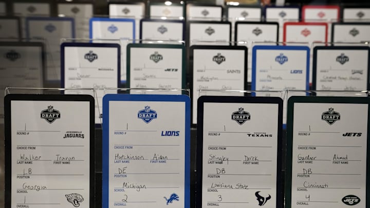 Aug 5, 2022; Canton, OH, USA; The 2022 NFL Draft cards of first-round picks Travon Walker