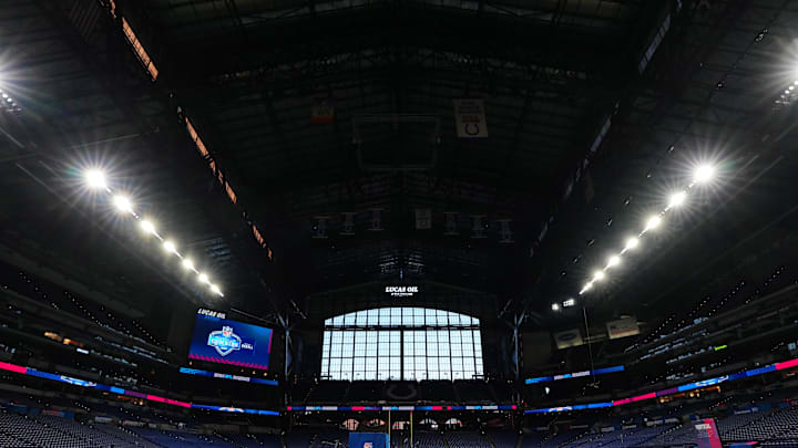 Feb 28, 2024; Indianapolis, IN, USA; A general overall view of Lucas Oil Stadium, the home of the