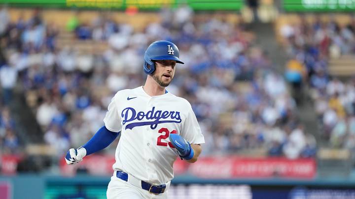 Jun 16, 2026; Los Angeles, California, USA; Los Angeles Dodgers right fielder Kyle Tucker (23) runs to third base after a single by left fielder Ryan Ward (67, not pictured) during the second inning against the Tampa Bay Rays at Dodger Stadium. Mandatory Credit: Kirby Lee-Imagn Images