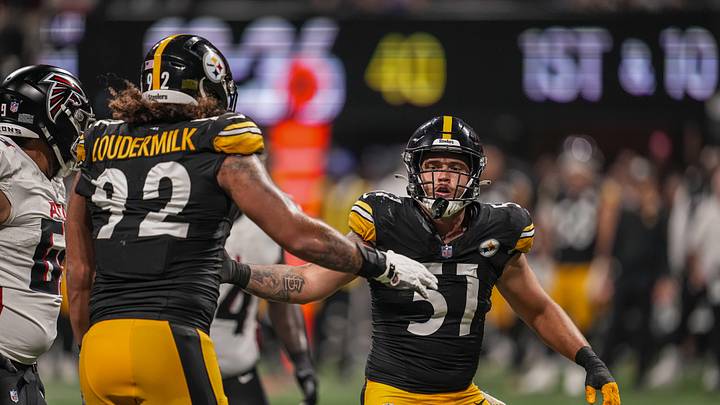 Aug 24, 2023; Atlanta, Georgia, USA; Pittsburgh Steelers linebacker Nick Herbig (51) reacts with defensive tackle Isaiahh Loudermilk (92). Mandatory Credit: Dale Zanine-Imagn Images Aug 24, 2023; Atlanta, Georgia, USA; Pittsburgh Steelers linebacker Nick Herbig (51) reacts with defensive tackle Isaiahh Loudermilk (92). Mandatory Credit: Dale Zanine-Imagn Images